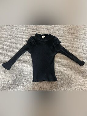 2T-3T Black Ribbed Long Sleeve Sweater with Ruffle Shoulder